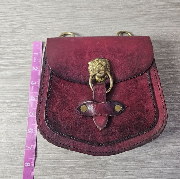 Hand Crafted Deep Red Leather Crossbody Bag - Picture 5 of 7